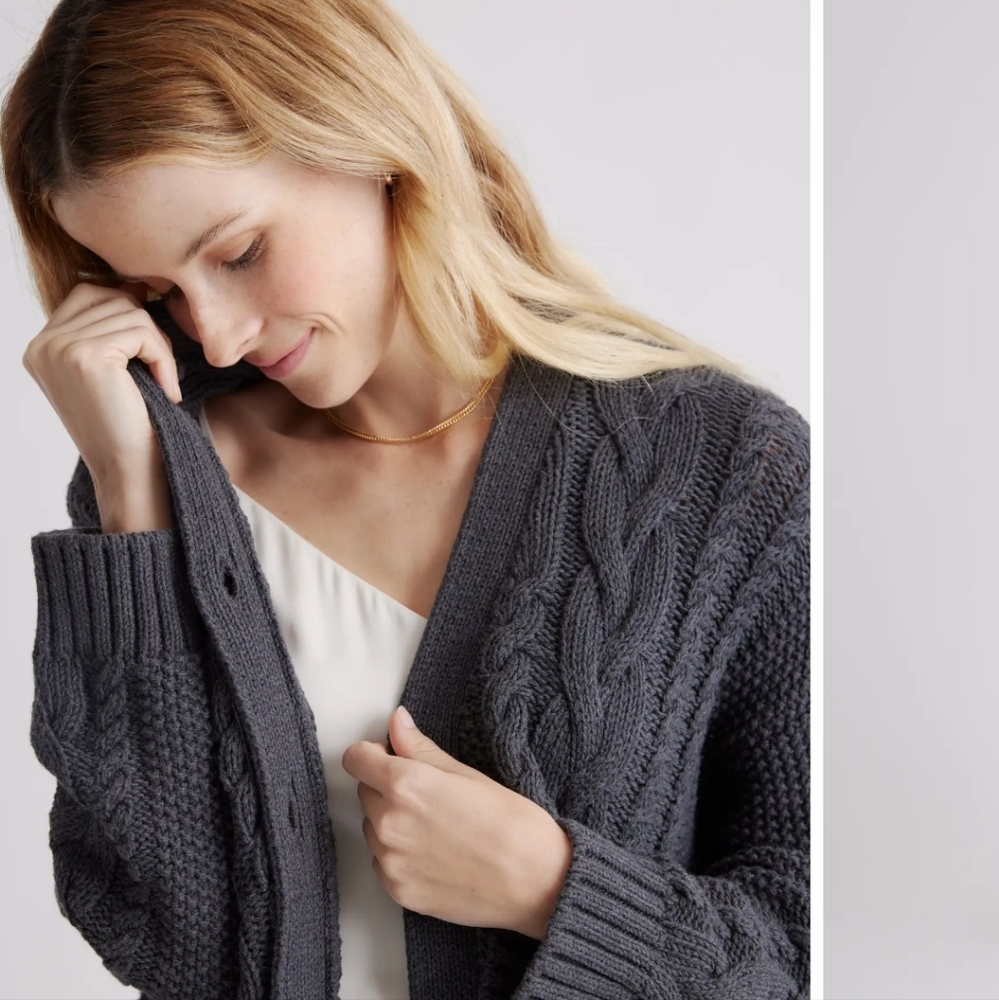 Quince Organic Cotton Oversized Cable Cardigan